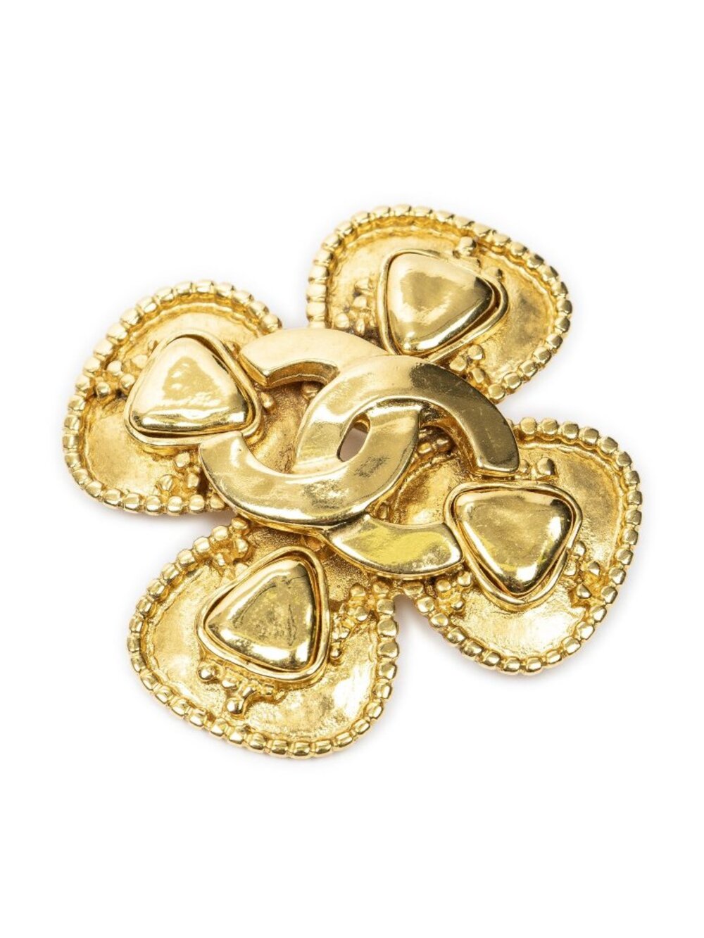Chanel CC Clover Brooch Gold Plated